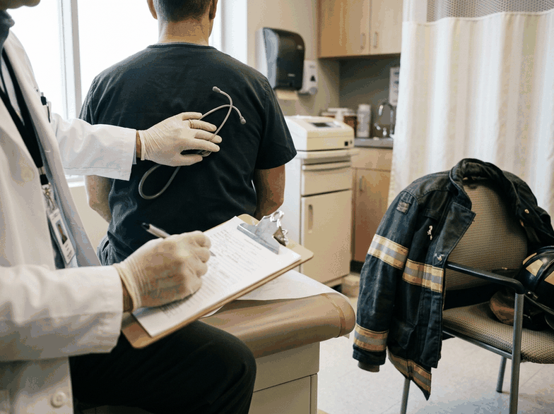 A firefighter at a cancer screening exam
